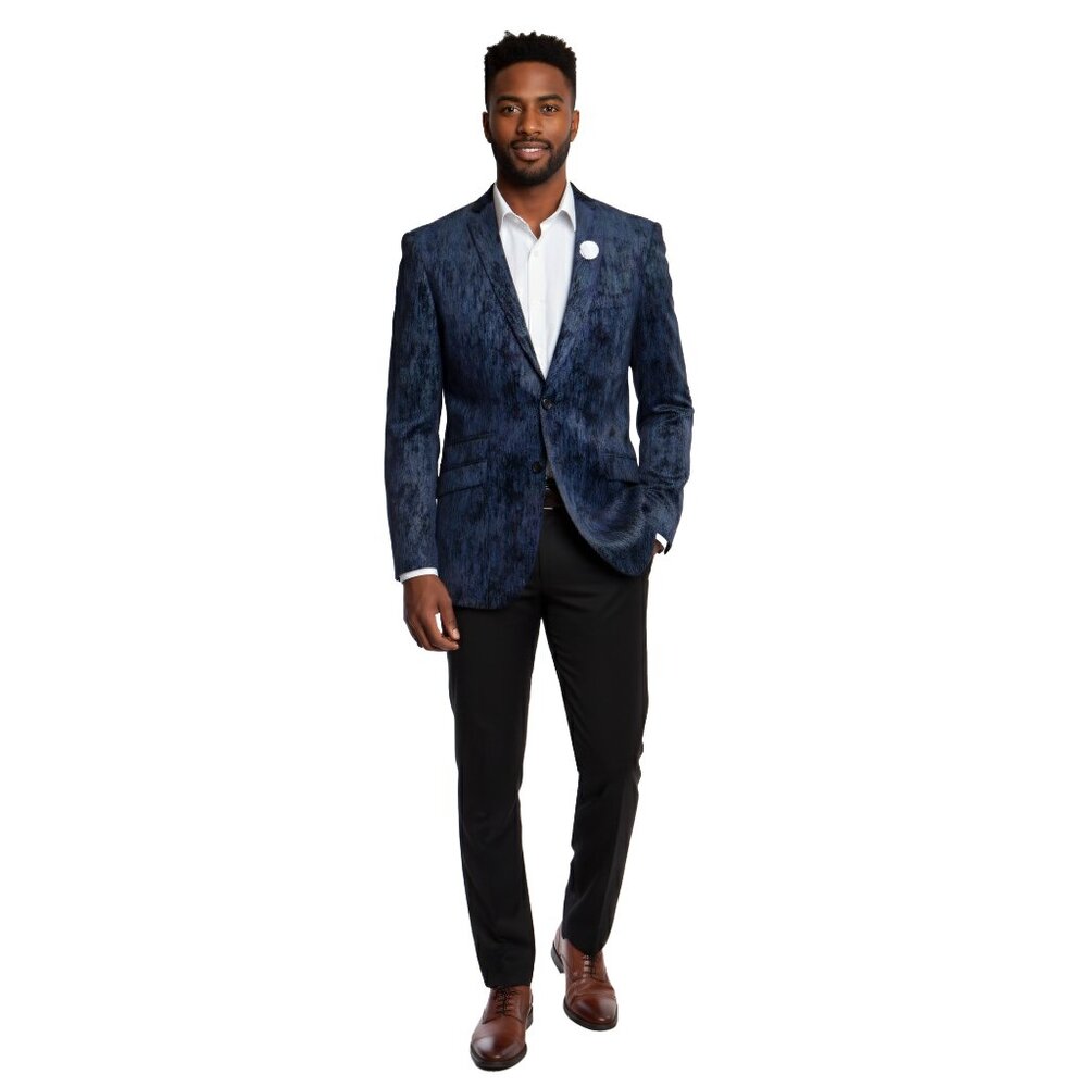 Solid Blue Textured Multi Tone Pattern Mens Suit … - image 5